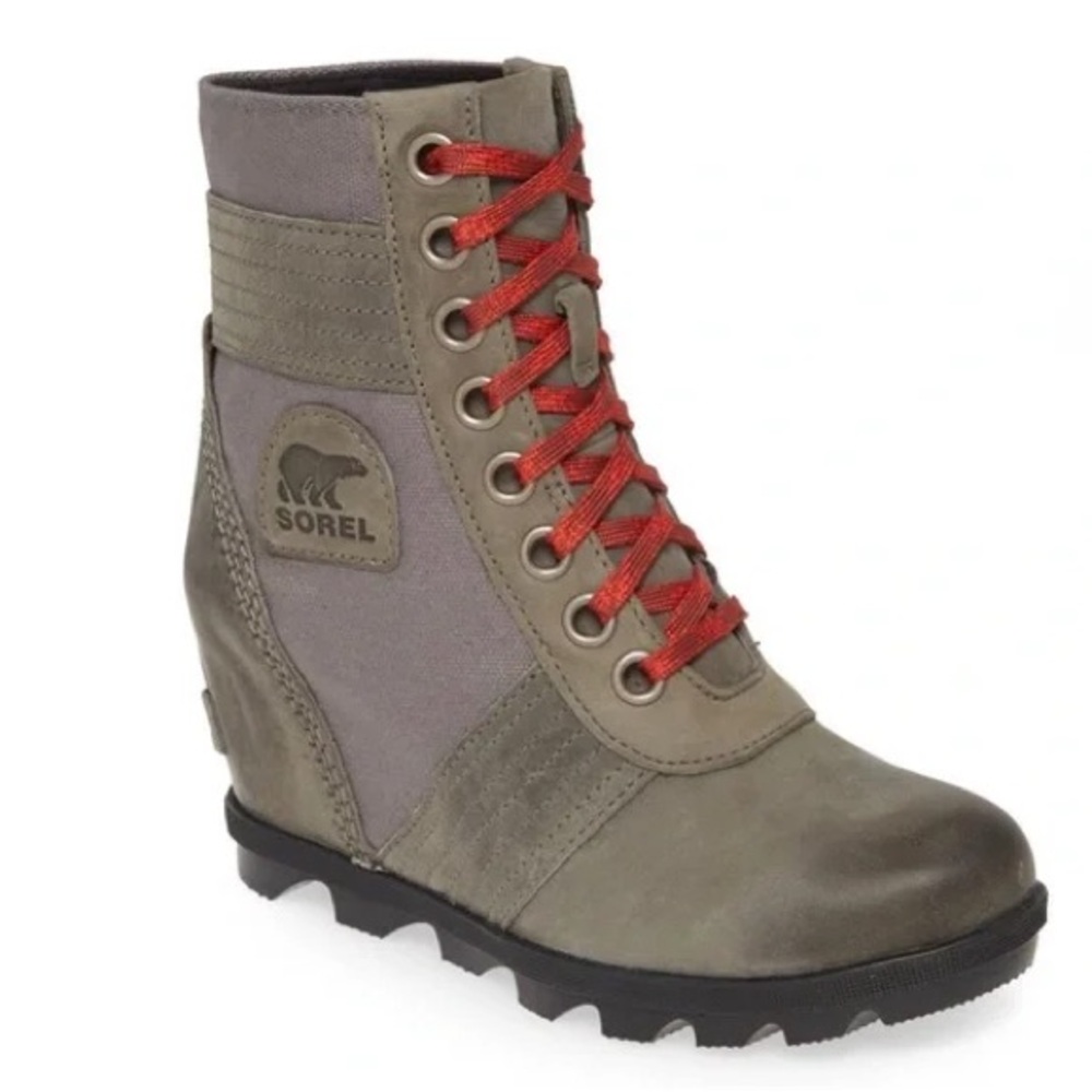 Sorel Lexie Women's Quarry Gray
Leather Lace Up Wedge Boots Size US
6.5
